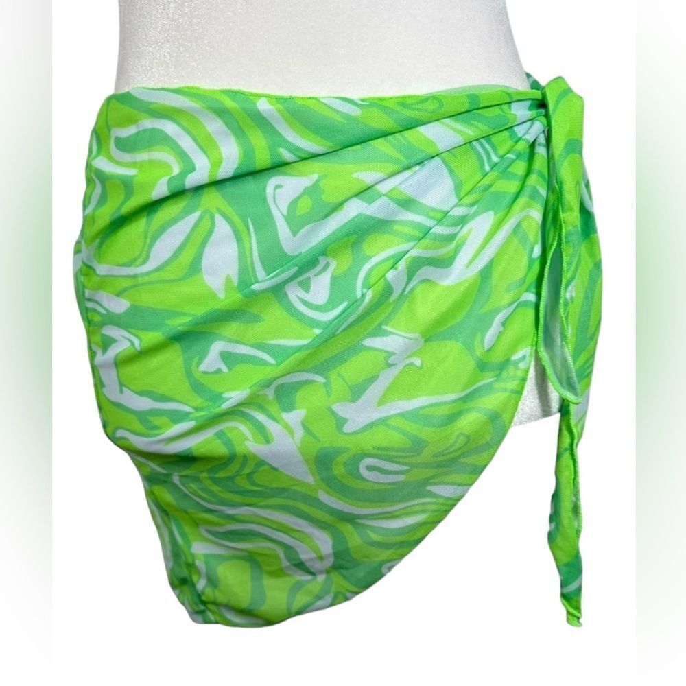 SHEIN Neon Lime Green Swirl Stretchy Beach Wrap Sarong